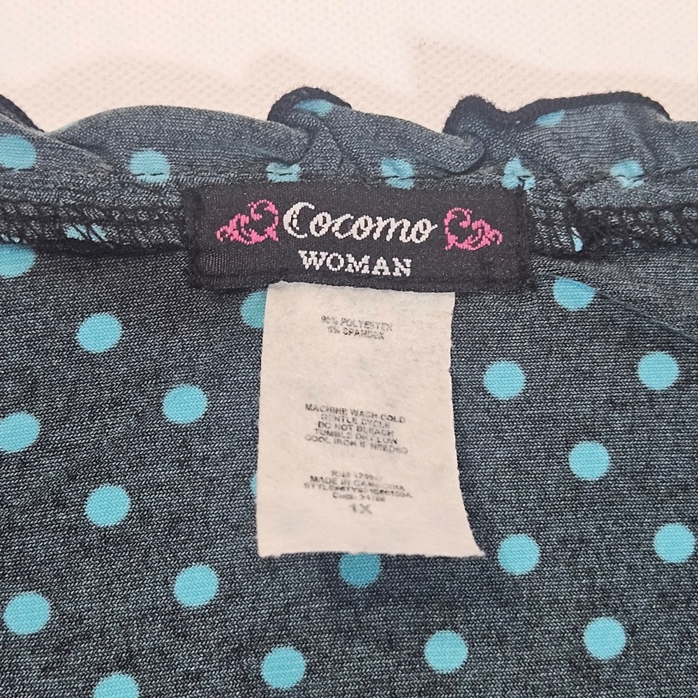 Cocomo Woman Blouse Womens 1X Black Green Polka Dots Casual Career Flowy Top - Picture 6 of 9
